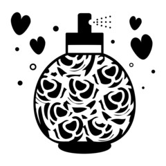 female fragrance gift concept,  Perfume Bottle Vector Icon Design, Valentines Day Symbol, Love and Romance Sign, Friendship and Love sickness stock illustration
