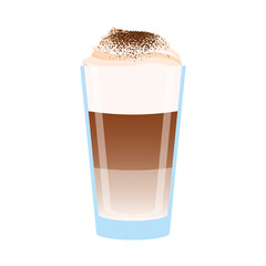 Glass of latte with foam icon vector. Cup of milk coffee vector isolated on a white background. Tall glass with latte illustration