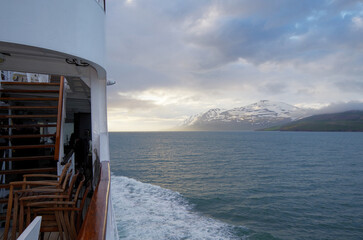 Breathtaking landscape coastal nature scenery of Iceland coast with massive glaciers, mountains,...