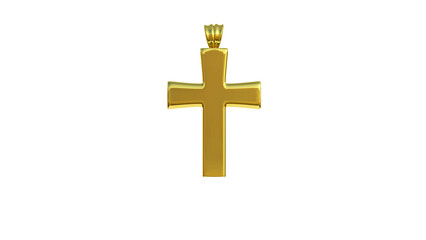 Golden cross sign isolated on white 3D rendering