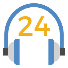 24 Hours Support - Flat color icon.
