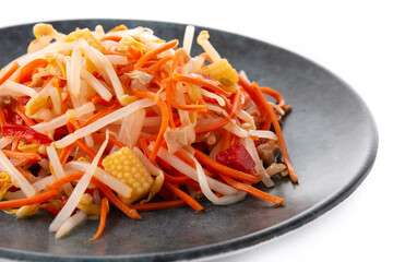 Healthy Chinese cabbage salad isolated on white background. Close up