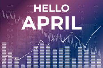 Fototapeta premium Text Hello April on magenta and blue finance background