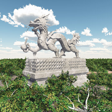 Chinesische Drachenstatue in einer Landschaft