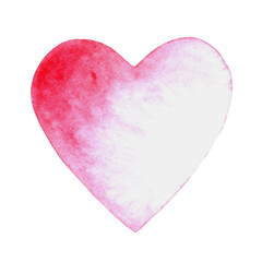 Hand drawn painted watercolor heart. Watercolour element for design. Watwrcolor pink heart shape art isolated on whaite background