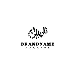 fish bone logo cartoon icon design template black isolated vector illustration