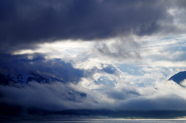 Breathtaking landscape coastal nature scenery of Iceland coast with massive glaciers, mountains,...