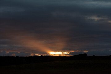 Abendstimmung über den Lavafeldern am Fuße Vulkans Hekla in Island
