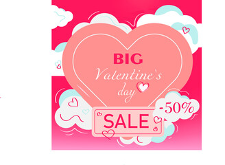 pink banner for valentine's day about discounts in flat style