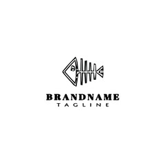 Obraz premium fish bone logo cartoon icon design template black isolated vector illustration