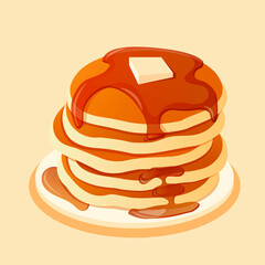 fluffy sweet pancakes with syrup and butter for breakfast