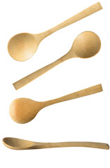 Wooden spoon made of bamboo in different projections isolated on a white