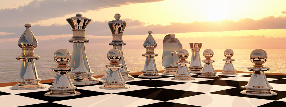 Schachspiel bei Sonnenuntergang