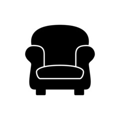 Armchair icon in black flat glyph, filled style isolated on white background
