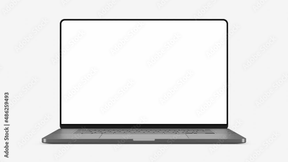 Poster laptop frameless screen - computer moves from the top with opening the display. the video includes a