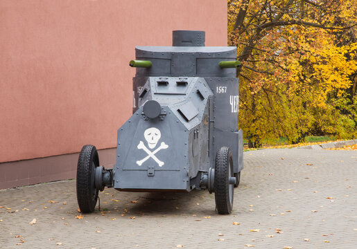 Armored car in front of museum of Vasily Chapaev in Cheboksary. Russia