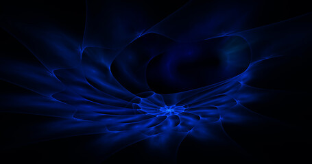 Abstract festive background with blurred fantastic blue swirl. Digital fractal art. 3d rendering. Fantastic glowing fractal shapes. Holiday wallpaper.