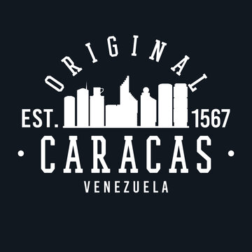 Caracas, Venezuela Skyline Original. A Logotype Sports College and University Style. Illustration Design Vector City.