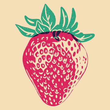 Fruits. Colorful cute screen printing effect. Riso print effect. Vector illustration. Graphic element  for fabric, textile, clothing, wrapping paper, wallpaper, poster.