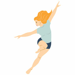 Happy free girl jumping, flying in the air. The concept of freedom, health, development and aspiration. Colored flat vector illustration isolated on white background.