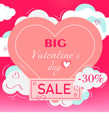 pink valentines day banner with heart advertising about discounts for the holiday