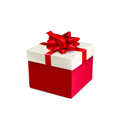 Gift box with red ribbon. Gift wrapping vector illustration. Red box.