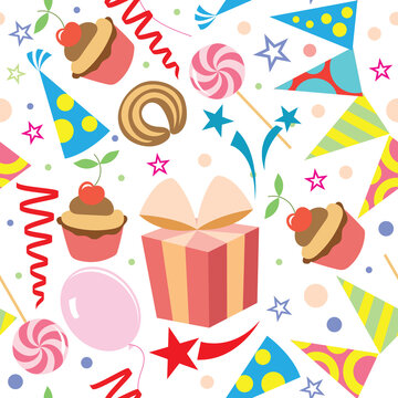 Happy Birthday. Seamless pattern for the celebration, wedding, congratulations and anniversary. Vector image on a white background.