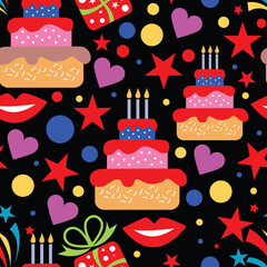 Happy Birthday. Seamless pattern for the celebration, wedding, congratulations and anniversary. Vector image on a black background.