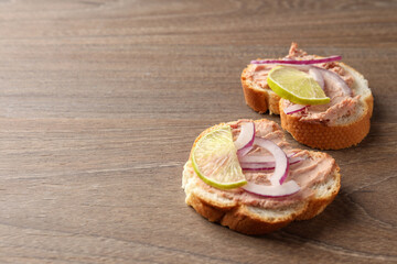 Concept of tasty food with pate sandwiches, space for text