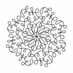 Hand drawn spider web mandala isolated on white background. Cute doodle squid, octopus, tentacles, alien, hive, dreamcatcher. Coloring page for adult and kids. Scribble ink line art. Antistress book