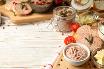 Concept of tasty food with pate sandwiches, space for text