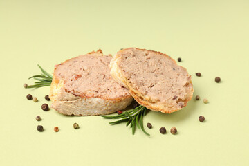 Concept of tasty food with pate sandwiches, close up