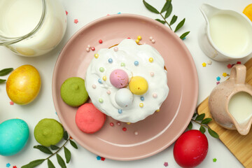 Concept of Easter food on white background