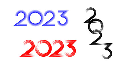 Set of happy new year 2023 made with different brushes
