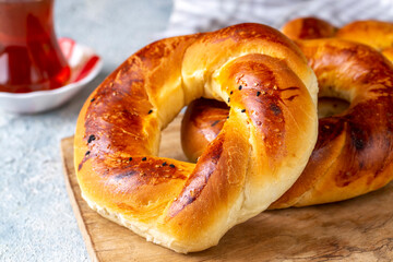 Fresh Turkish acma on the cutting board.