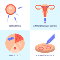 Natural and artificial fertilization icon set