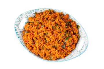 Traditional delicious Turkish foods appetizer: bulgur salad (kisir)