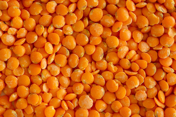 Lentils as a background with place for text. Lentil groats for dietary nutrition.