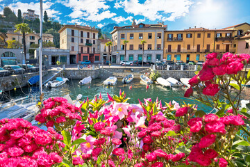 Town of Menaggio on Como lake waterfront flower view