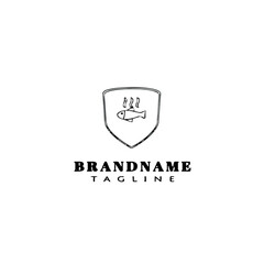 fish fry logo cartoon design template icon black isolated vector illustration
