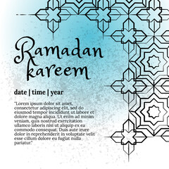 Eid al fitr ramadan greeting card and background with hand drawing islamic ornament style on white grunge background.