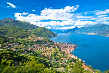 Menaggio, Como Lake. Panoramic aerial view of Como Lake scenery above town of Menaggio