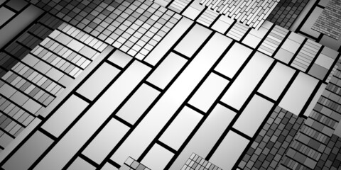 Complex layered abstract background. Brick pattern Black and white straight lines 3d illustration 