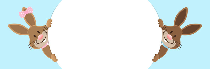 2 Osterhasen Mädchen & Junge Runde Banner Außen Himmel