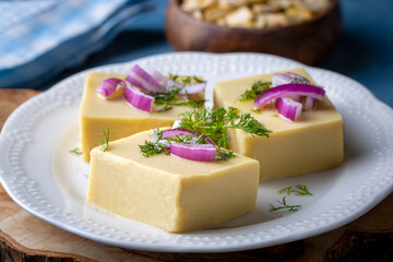 Traditional Turkish dishes with olive oil, appetizers; broad bean puree or broad bean paste.(Turkish name; Fava) Turkish food Fava