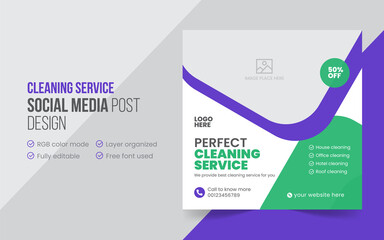Cleaning service social media post or promotional web banner design template