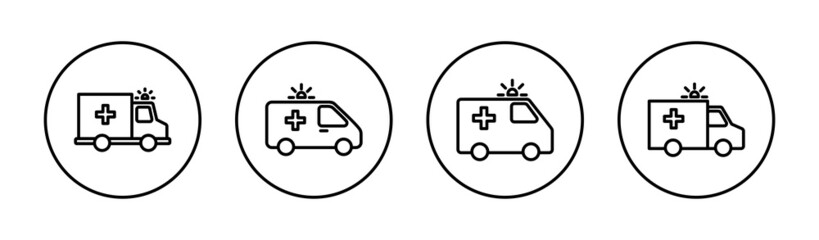 Ambulance icons set. ambulance truck sign and symbol. ambulance car
