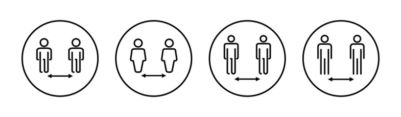 Social distance icons set. social distancing sign and symbol. self quarantine sign