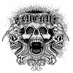 Gothic sign with skull, grunge vintage design t shirts