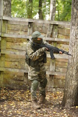soldier with guns, airsoft russia, russian soldier in the woods with guns